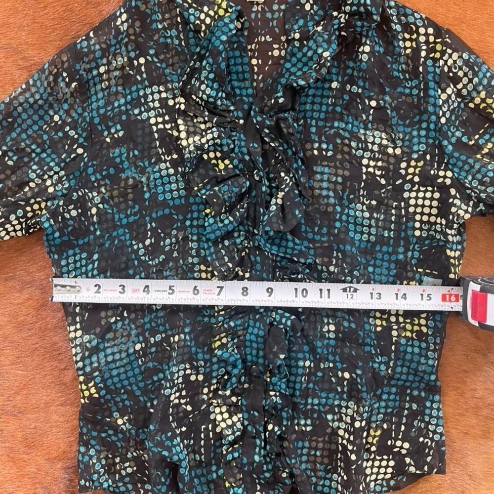 vintage Diane von Furstenberg Silk Button-Up Blouse Teal & Black Abstract Print - Picture 5 of 6